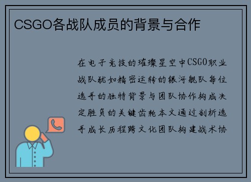 CSGO各战队成员的背景与合作